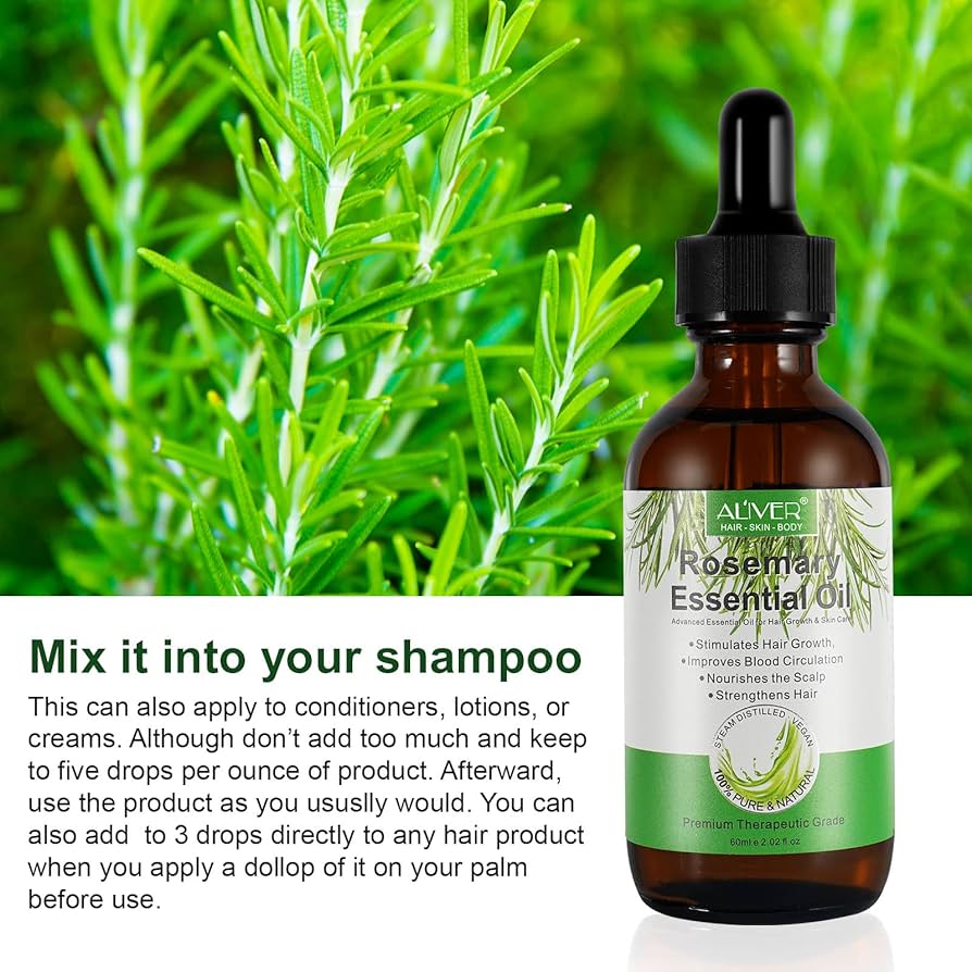 Rosemary Oil for Hair Growth, Rosemary Essential Oil for Stimulate Hair Growth, Massage Scalp and Boost Blood Circulation, Natrual Hair Oil for Aromatherapy & Diffuser for Women, Men - 60ML