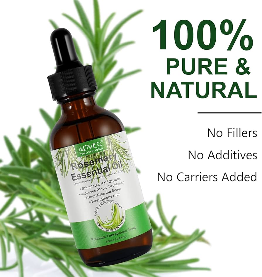 Rosemary Oil for Hair Growth, Rosemary Essential Oil for Stimulate Hair Growth, Massage Scalp and Boost Blood Circulation, Natrual Hair Oil for Aromatherapy & Diffuser for Women, Men - 60ML