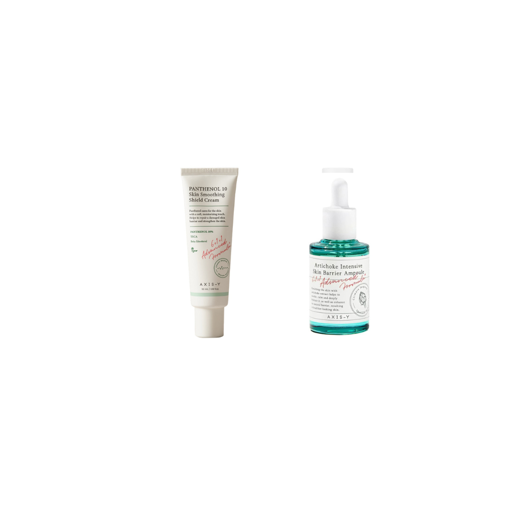 AXIS-Y Panthenol 10 Skin Smoothing Shield Cream and Axis-Y Artichoke Intensive Skin Barrier Ampoule Combo
